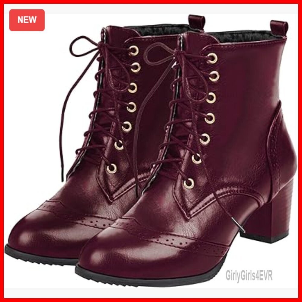 Chunky Block Heel Lace Up Ankle Boots Round Toe Women's Shoes